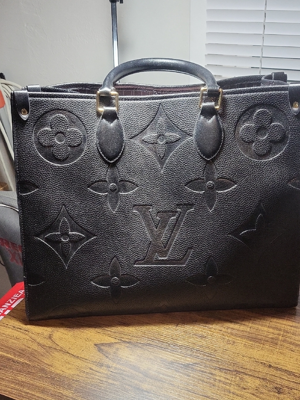 Black Embossed Monogram OnTheGo GM Tote